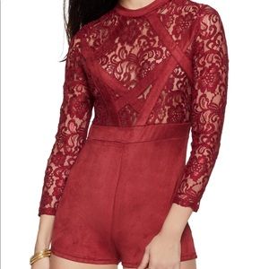 Lace Faux Suede Romper